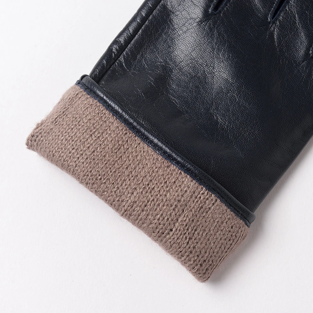 Kulanyane High End Premium Basic Style with Button Ladies Navy Winter Driving Lamb Leather Gloves