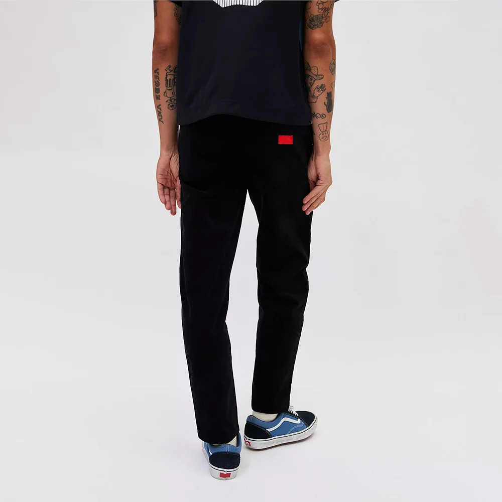 essential mid rise black tapered velvet chef pants mens boot cut cooking velour pants with pockets