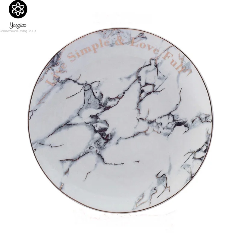 OEM ecofriendly wholesale housewares unbreakable melamine black white marble design plate dishes plastic marble dinner plate
