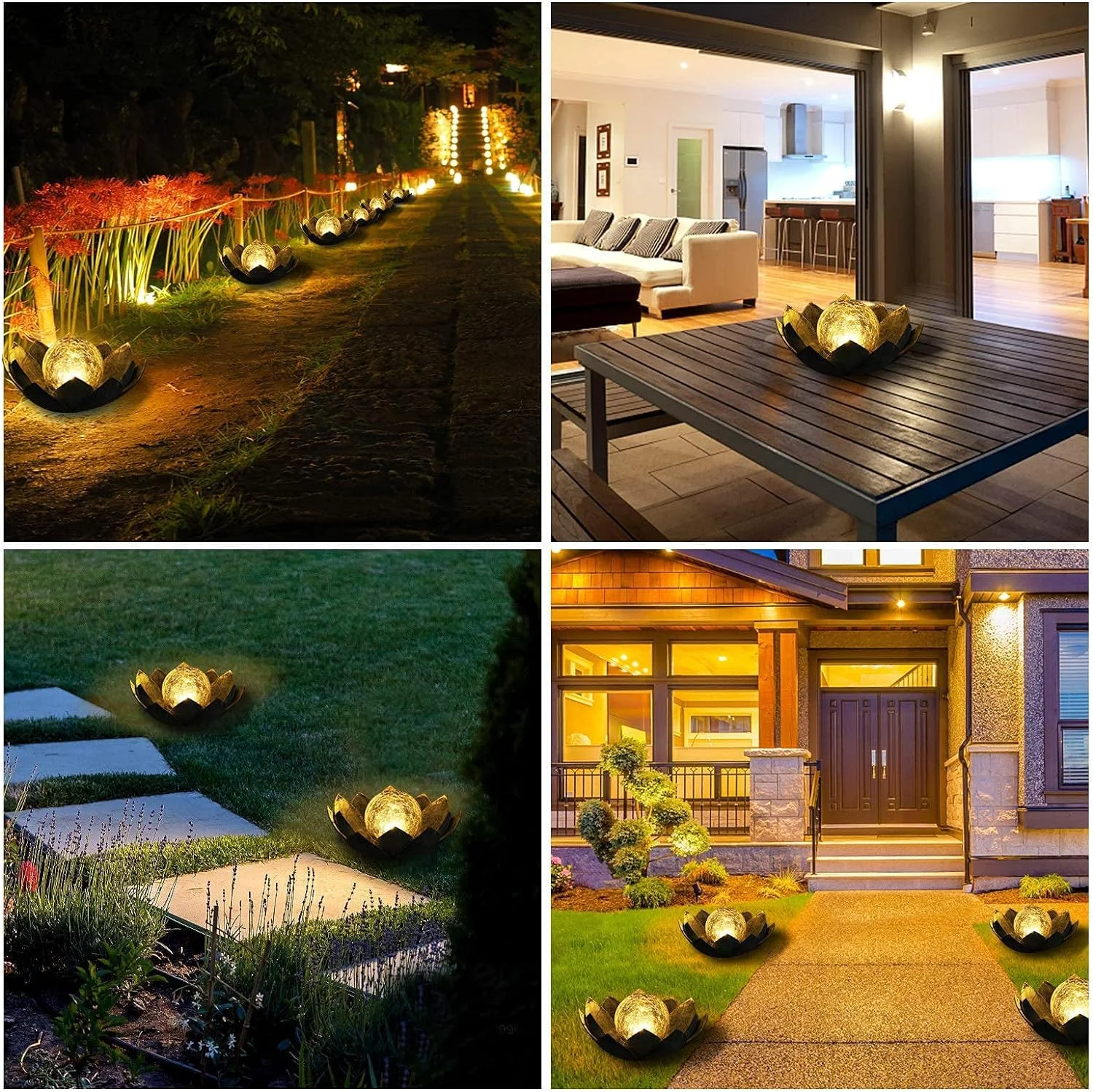 Outdoor Decorative Lighting Garden Lamp Metal Lotus Flower Petal Shape Solar Lotus Flower Light