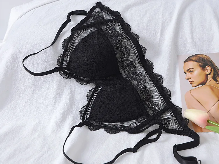 Full Lace Sexy Big Backless Wireless Bra Triangle Cup Comfortable Breathable Beauty Back Bra 2021 Wholesale New Wire Free Thongs