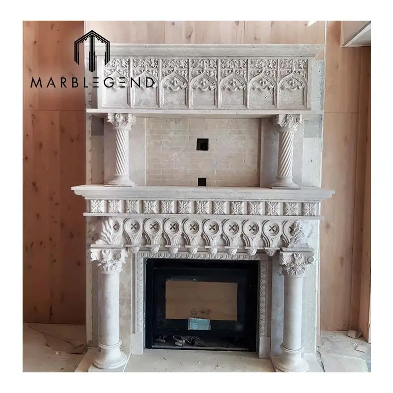 Impressive hand carved antique fireplace doors natural marble fireplace mantels freestanding marble fireplace for home