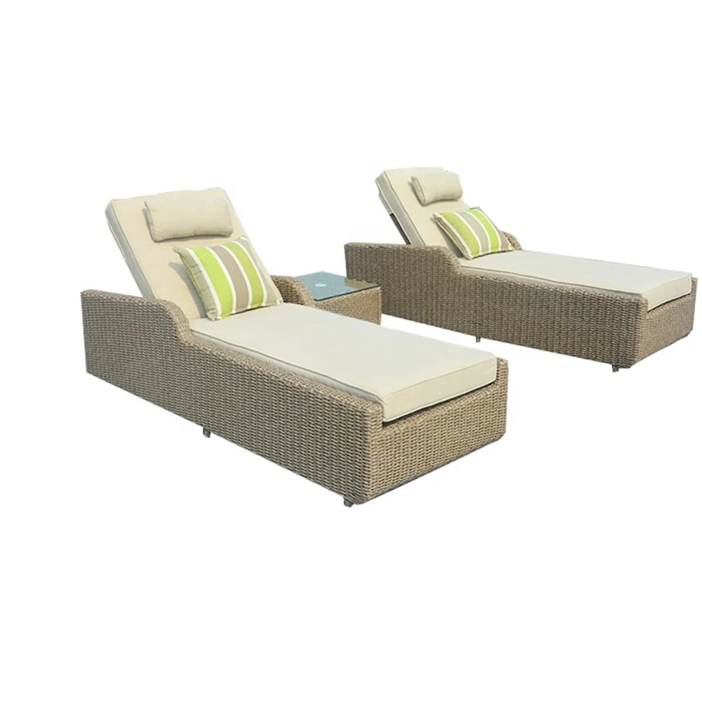 Wholesale Popular Outdoor Furniture Patio Sun Loungers 2 Chaise Lounge Set Aluminum Fabric Swimming Pool Sunbed