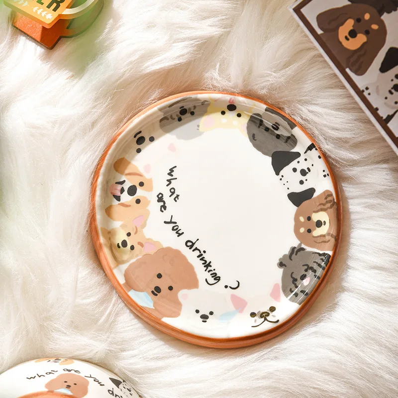 Lelyi ins style home caramel puppy coffee mug creative high-value hand-painted cartoon ceramic cup saucer