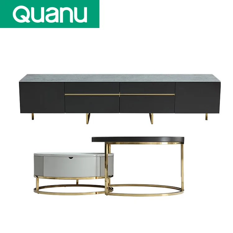 670106 Luxury living room furniture round tea table tv stand with coffee