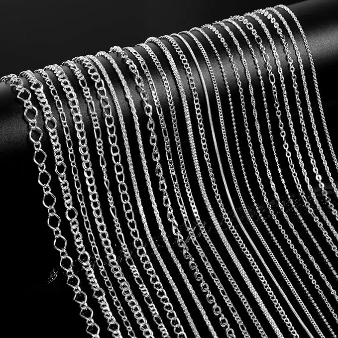 SC Fine Jewelry Necklaces Thin Sterling Silver 925 Rope Chain Paperclip Cross Figaro Snake Sterling Silver Chains Necklaces