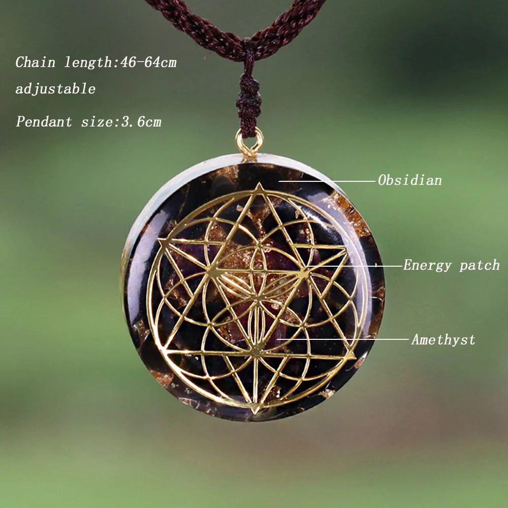 Energy Crystal Chakra Symbol Orgonite Transport Necklace Natural Stone Reiki Healing Seed of life Ancient Orgone Pendant