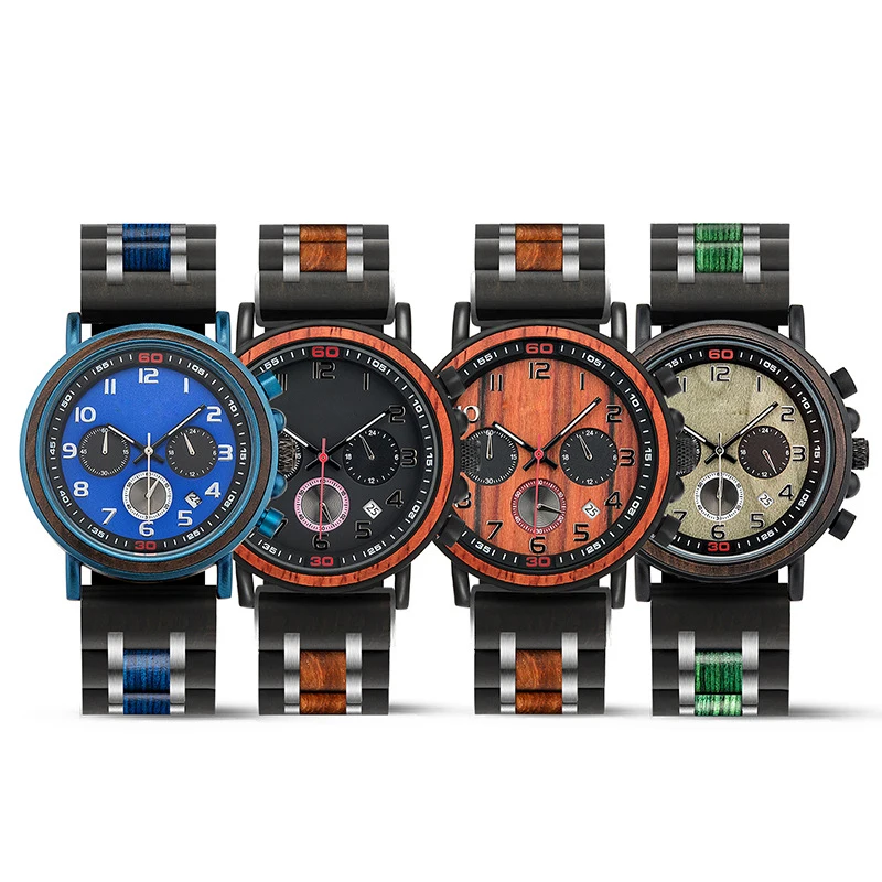 Dropshipping Customized Logo Top Brand Luxury Chronograph Quartz Watches for Man New Metal and Wooden Watch Men