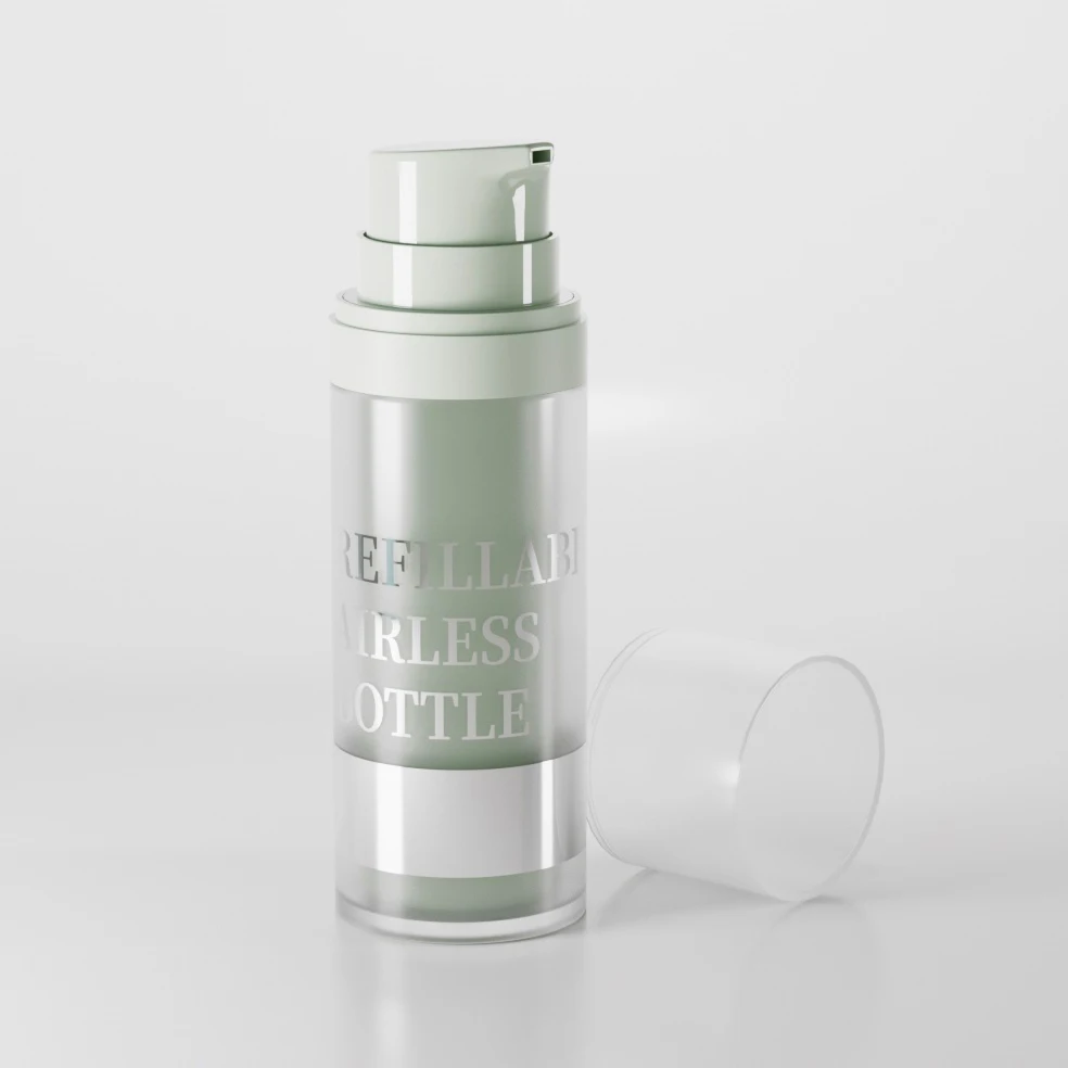 Custom Double Wall Plastic Airless Pump Bottle 50ml Green Refill Airless Bottle