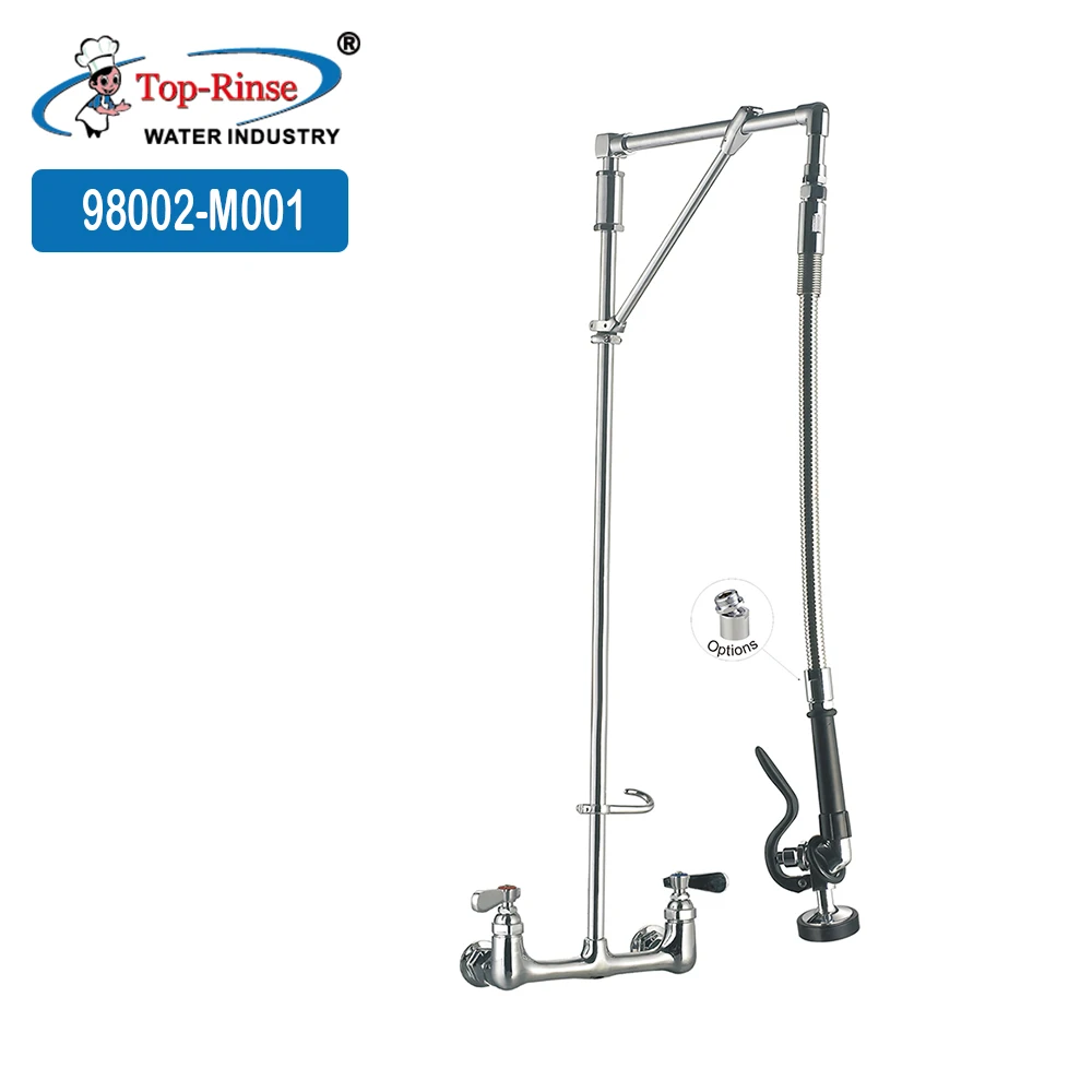 98002-M001 Industrial Top-rinse Wall Mounted NSF CE Approved Pre Rinse Kitchen Faucet Dual Handle Pull Out Brass Taps