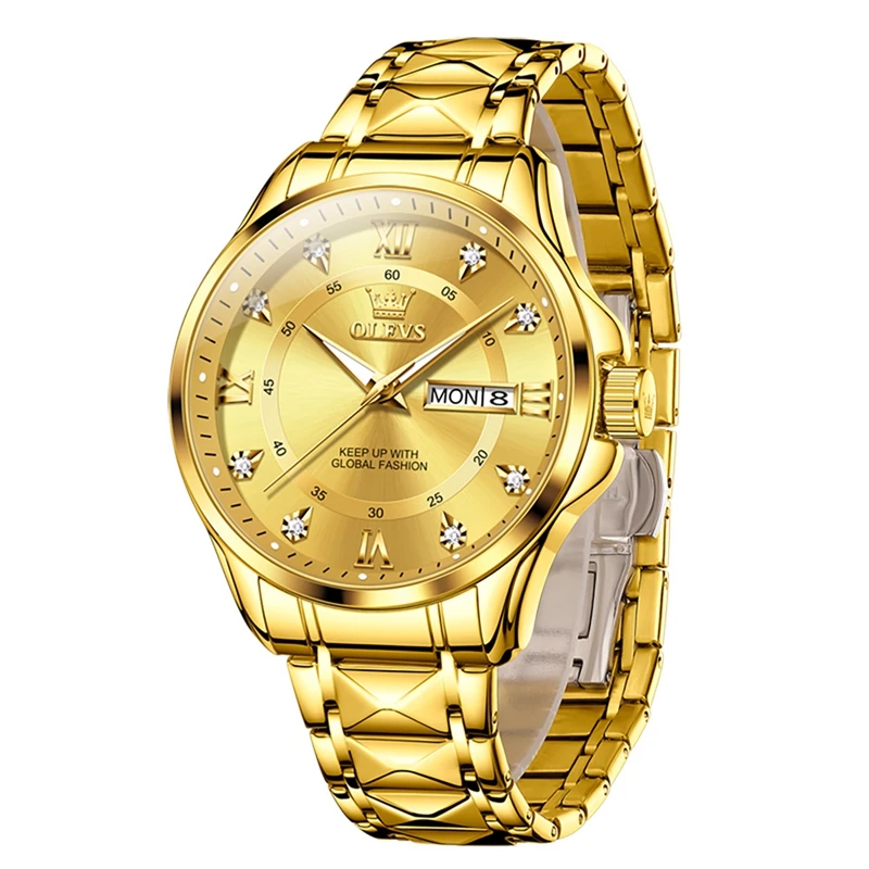 Fashion High Quality Golden Stainless Steel Mens Customized Print Your Logo Quartz Watch