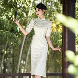 Modailan New arrivals light green elegant slim dresses long style Cheongsam Women Chinese Qipao Dress
