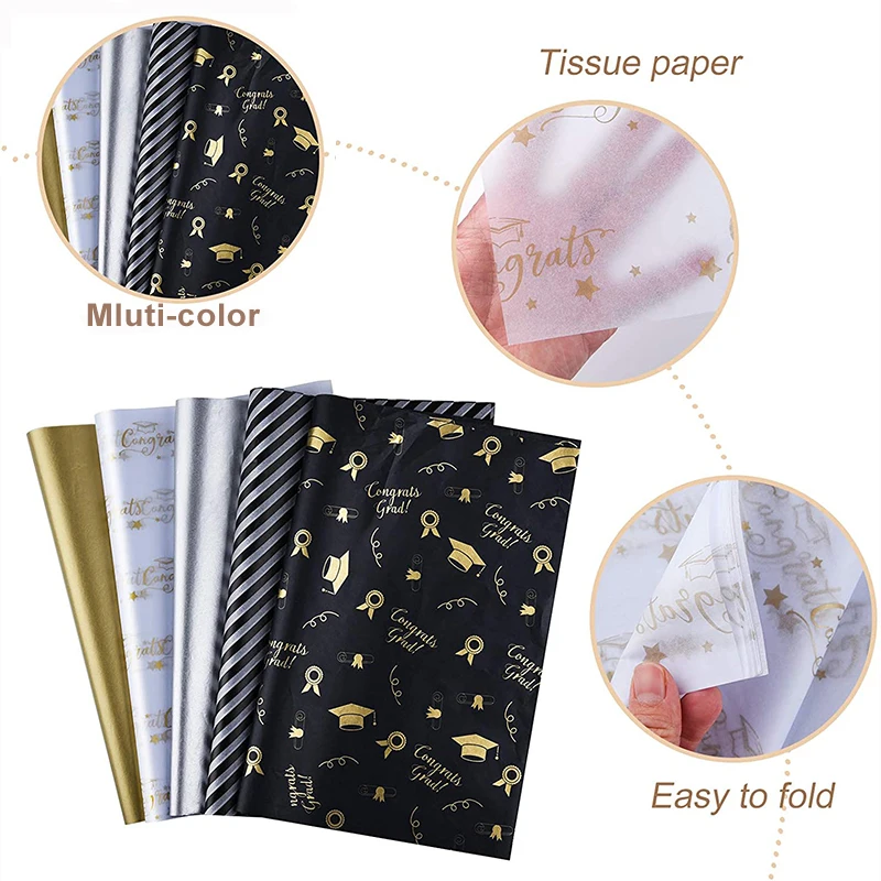 Custom Printed Golden Logo Black Tissue Paper Product Gift Wrapping Paper For Flower/Shoes/Clothes Packaging