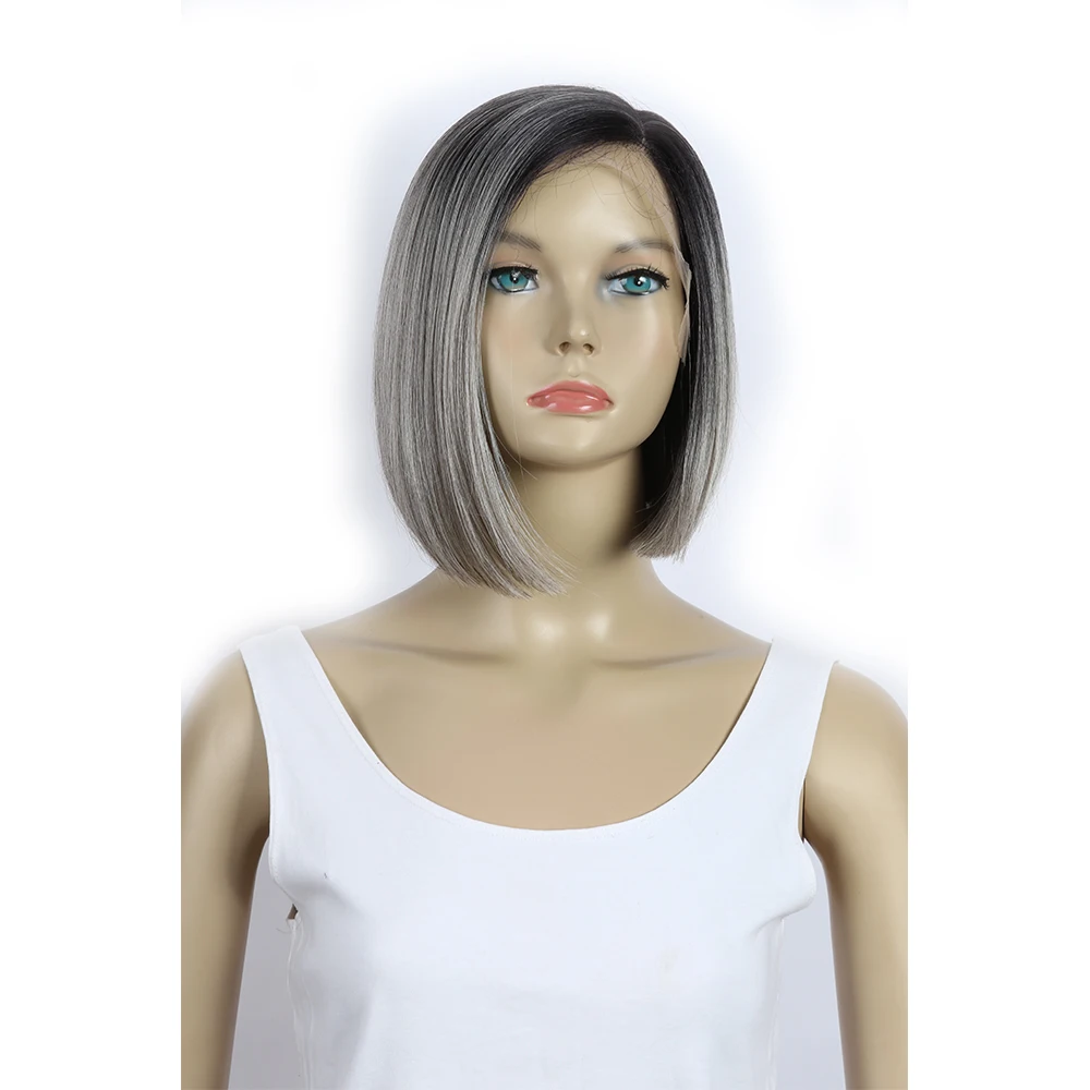 Wholesale Bob hair wig short straight T lace with baby hair natural heat resistant  lace front synthetic wigs high temperature