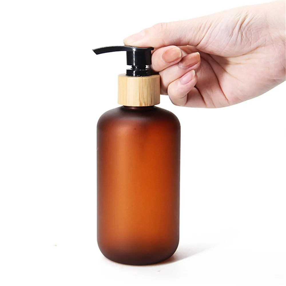 Factory Direct Matte  Shampoo and Lotion Plastic Bottle with Bamboo Pump Lid