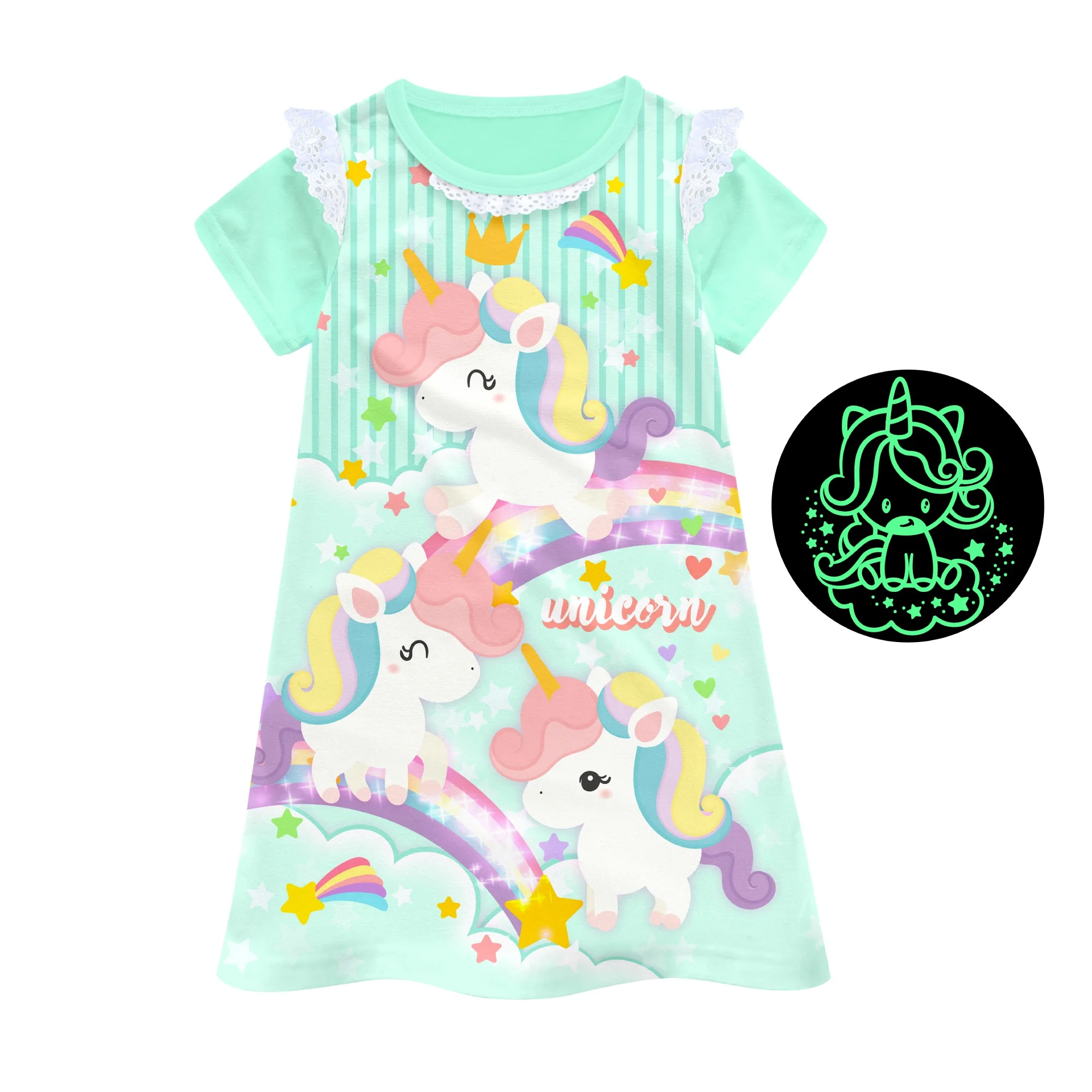 princess night dress  cartoon glow in the dark nightgown kids sleepwear