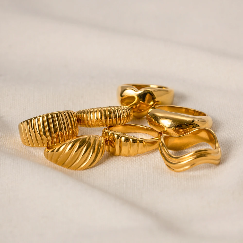 Ins Style 18K Gold Plated Zircon Enamel Ring Jewelry Stainless Steel Waterproof Open Rings for Women