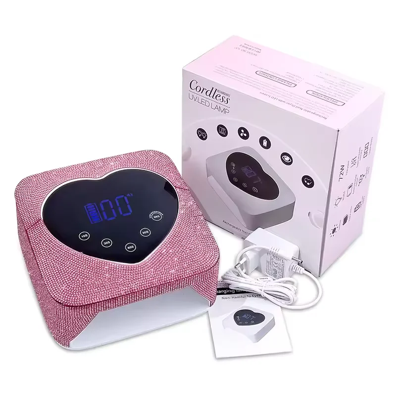 Diamond 72w Heart-shaped Touch Screen Rechargeable Uv Led Nail Lamp Cordless Wireless Professional Gel Nail Light Polish Dryer