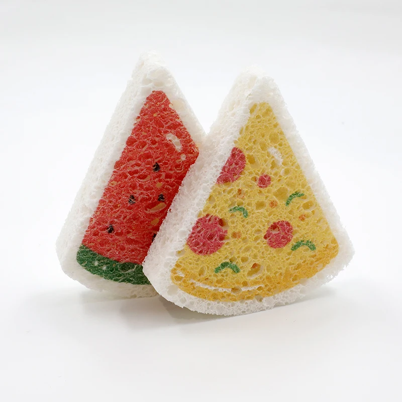 Kitchen Cartoon Print Compressed Scrub Dish Cleaning Sponge Dish-washing Eco-friendly Degradable Kitchen Wood Pulp Cotton Sponge