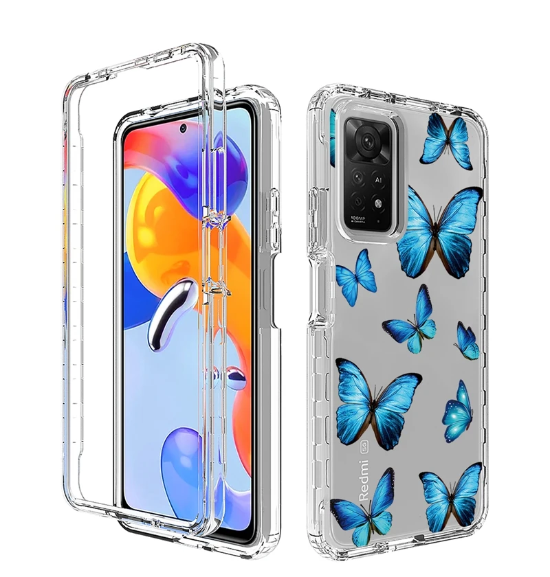 360 Full Body 2 In 1 Flower Printed Color Soft TPU With PC Front Frame Back Cover Phone Case For REDMI Note 11 Pro Cases