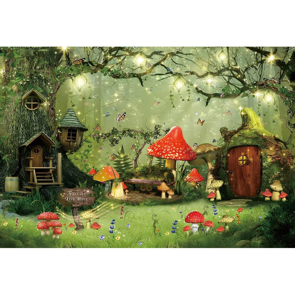 Jungle Forest Backdrop Spring Fairytale Wonderland Rainforest Mushroom Castle Natural Scenery