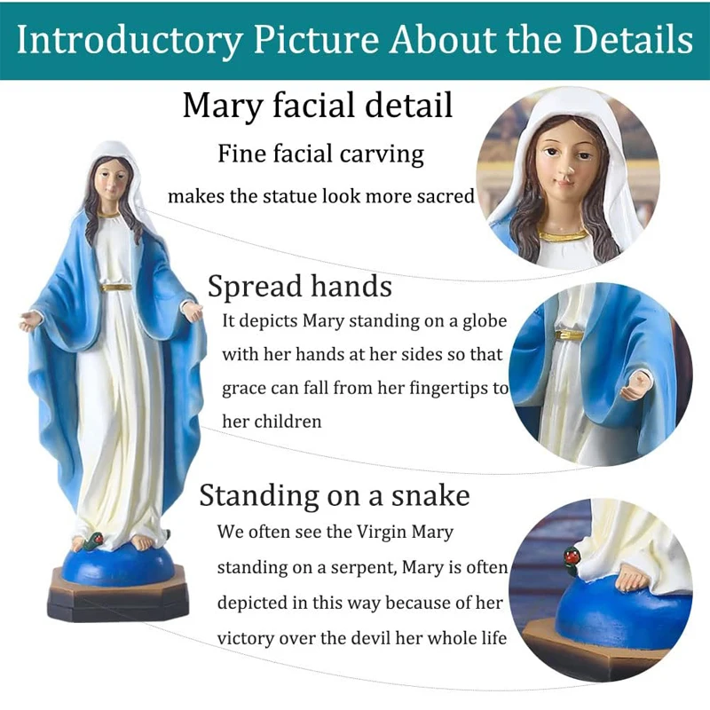 Resin Hand-Painted Virgin Mary Figure Religious Gift of Home Decor and Blessed Mother Statue