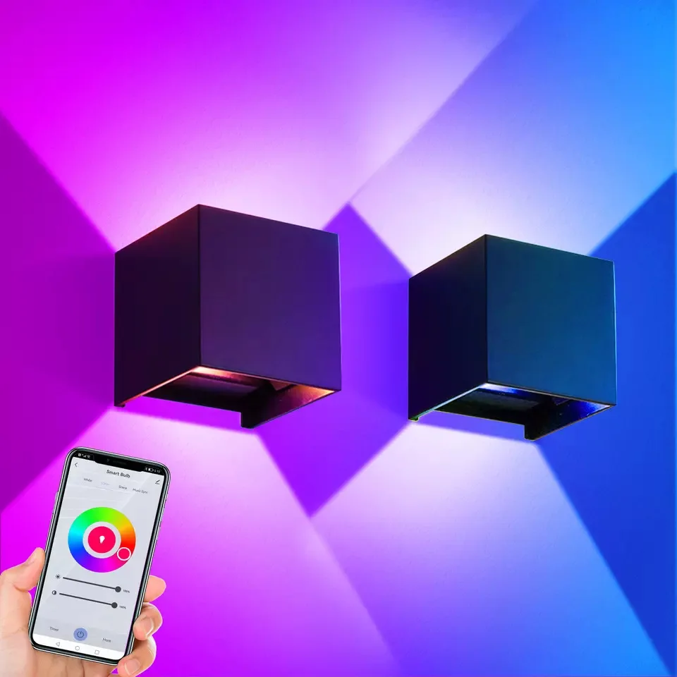 Smart APP control 16 milion colors beam angle adjustable Sync music outdoor wall lamps voice control LED wall lamps indoor