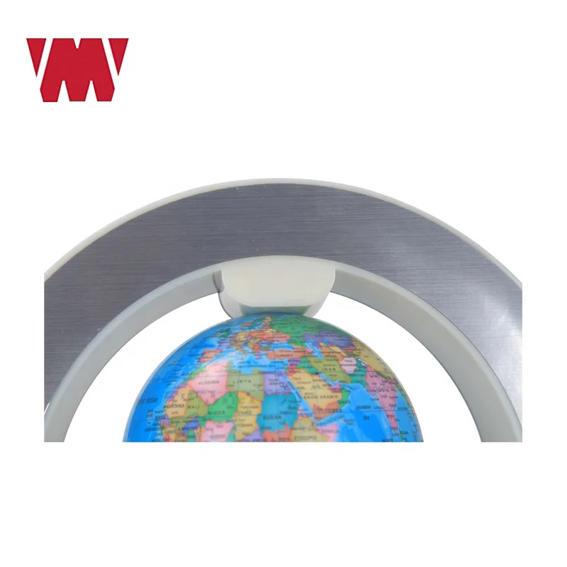 
High quality desktop decoration D.10.6cm magnet floating world globe plastic political map ball round LED circle shape base 