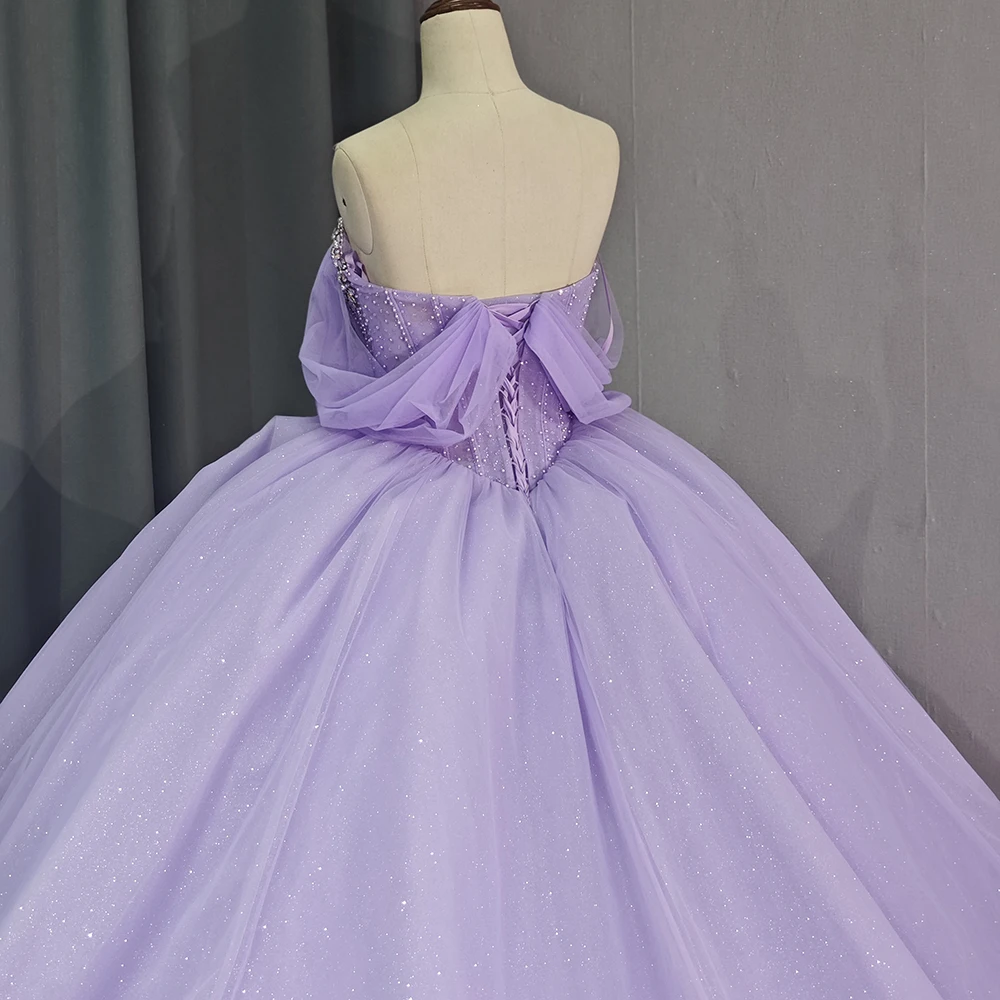 Luxury Lavender Glitter Quinceanera Dress diamond Beading Lace Ball Gown 1223