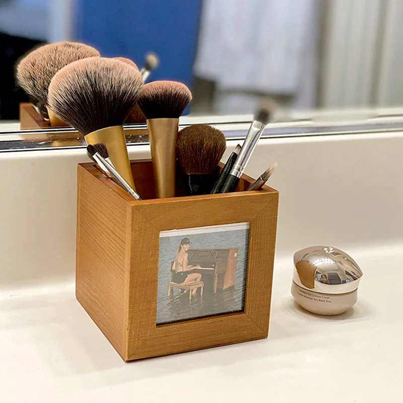 wholesale Photo Frame wood Pencil Cup children wooden pen holder stand Desktop Storage Pen Holder