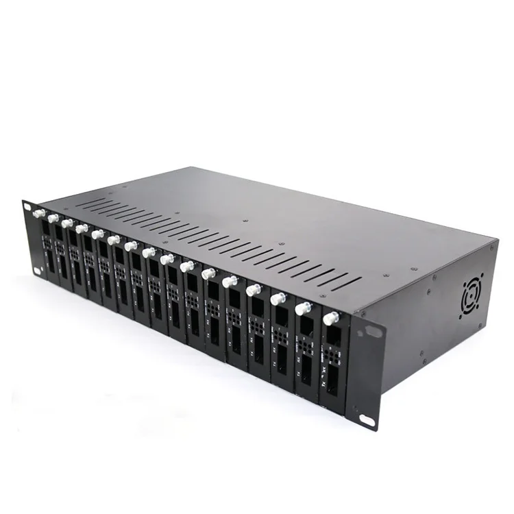 2U 16 ports rack mount fiber optic media converter chassis