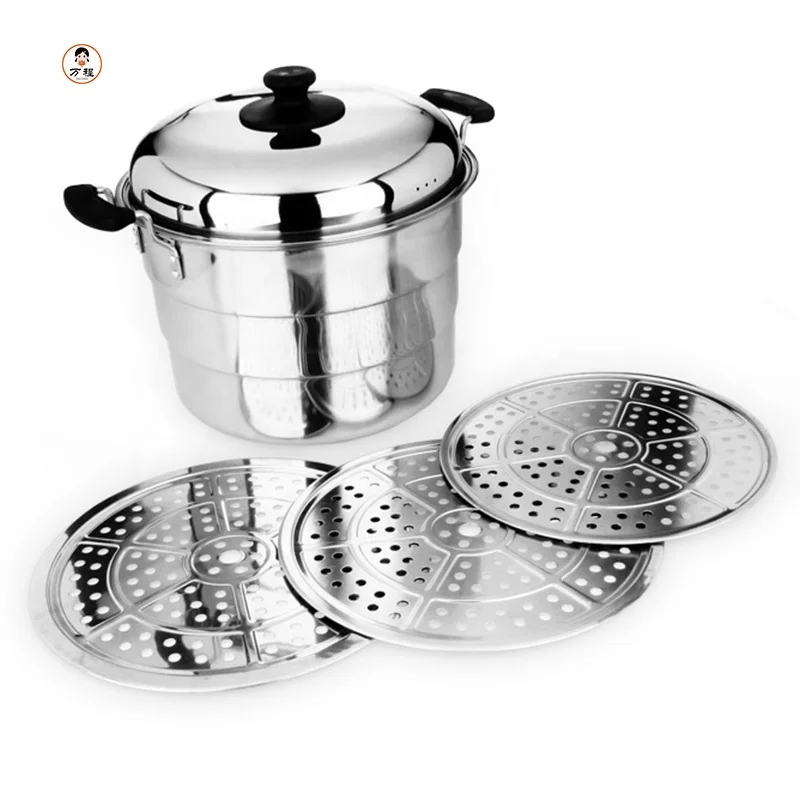 Large Capacity Commercial Steamer Pot Stainless Steel 3 Layer Cooking Food Steam Pot Steamer
