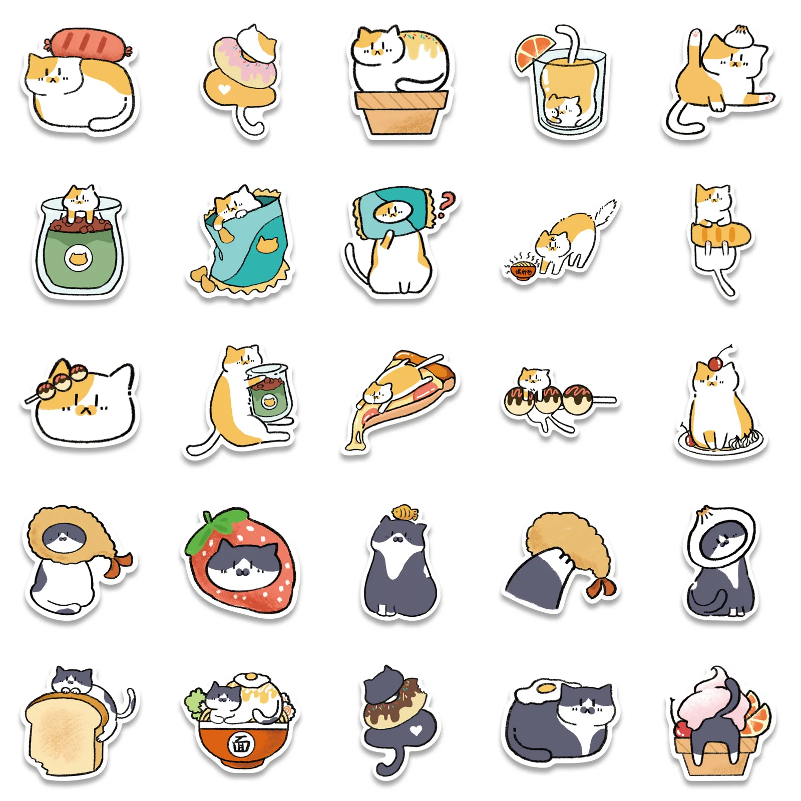 50 Pcs/bag DIY Vinyl Waterproof Cartoon Animals Cute Cat Stickers for Skateboard Decor Notebook Water Bottle Luggage Case Decal