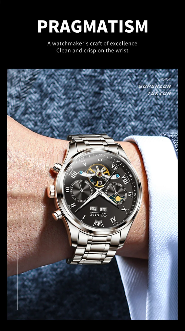 OLEVS 7005 classic dongguan men mechanical watch original Stainless steel band Waterproof automatic storage Casual watch design
