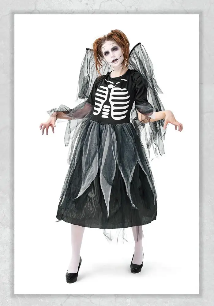 
KEYIDI Zombie Skeleton Print Fallen Dark Angels Halloween Costume Cosplay 