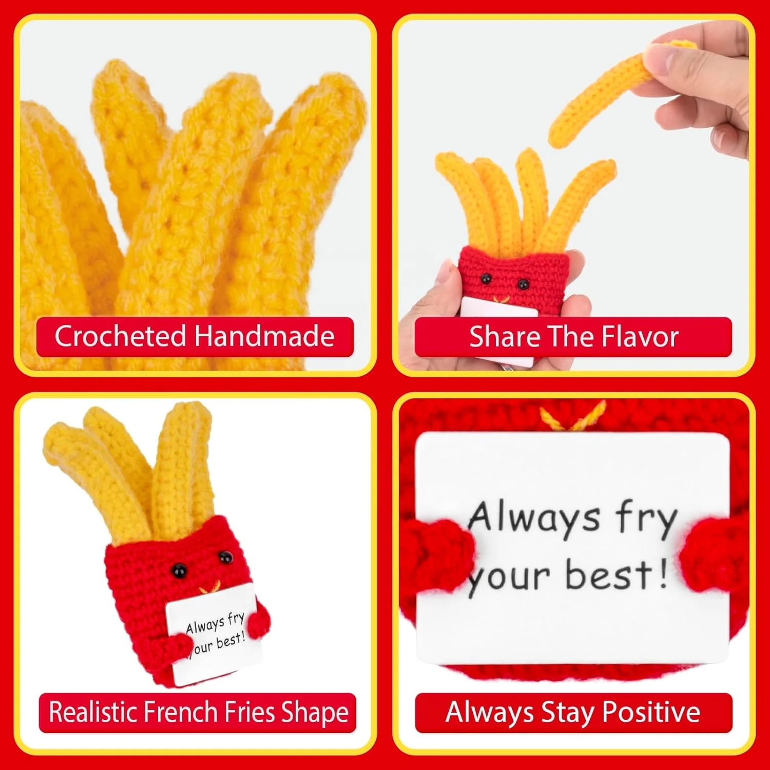 Positive French Fries Positive Knitted Toy with Card Creative Cute Wool Inspirational Crochet Doll Encouragement Gift for Party
