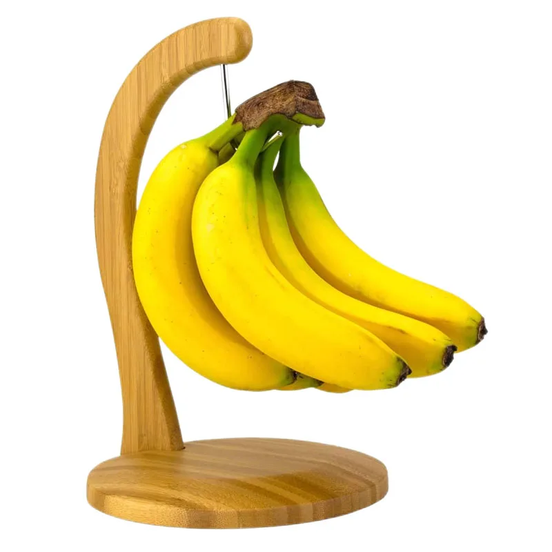 Bamboo Banana Holder, Banana Hanger Stand with Stainless Steel Hook