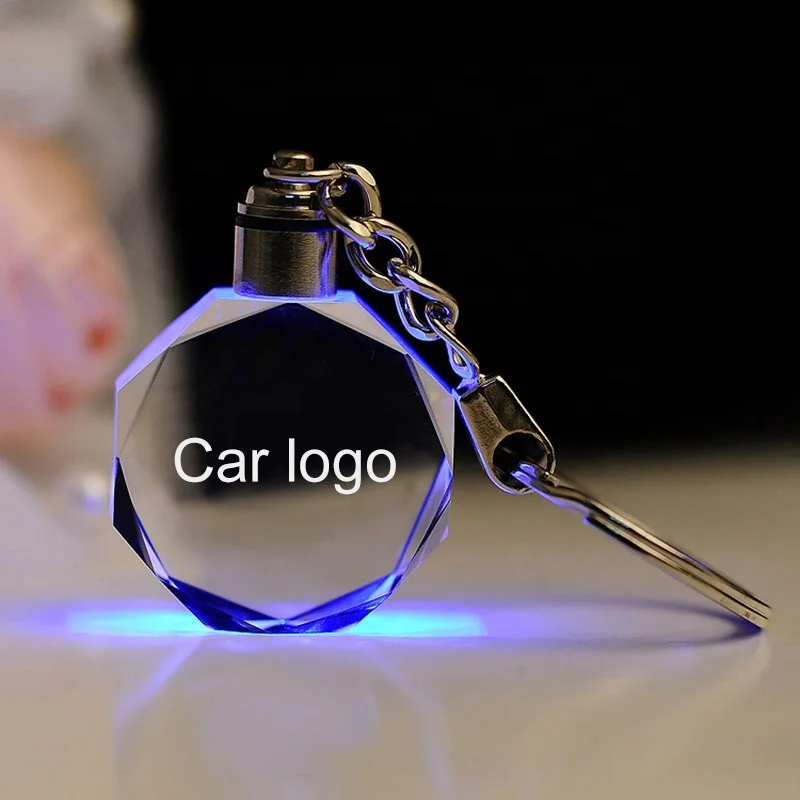 Custom logo light blank acrylic keychains crystal glass 3d laser Led car logo keychain