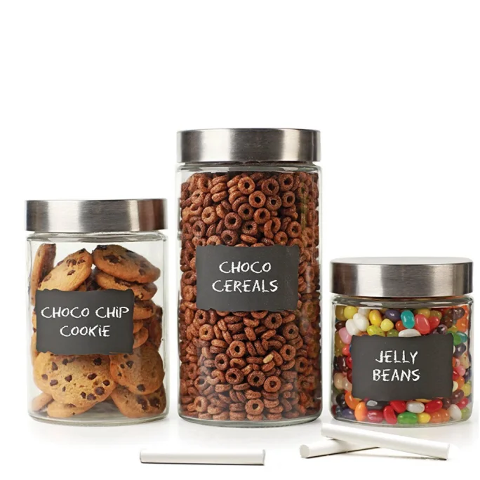 Custom Blackboard Round Kitchen Storage Glass Cookie Jar With Lid Set