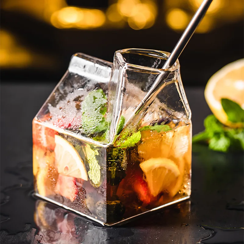 
Japanese Style Borosilicate Glass Milk Carton Net Celebrity Home Creative Juice Cup 
