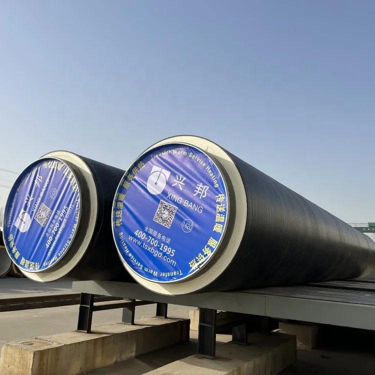 EN253 spraying wrap insulation pipeline pre insulated piping polyurethane foam thermal insulation steel pipe for hot water