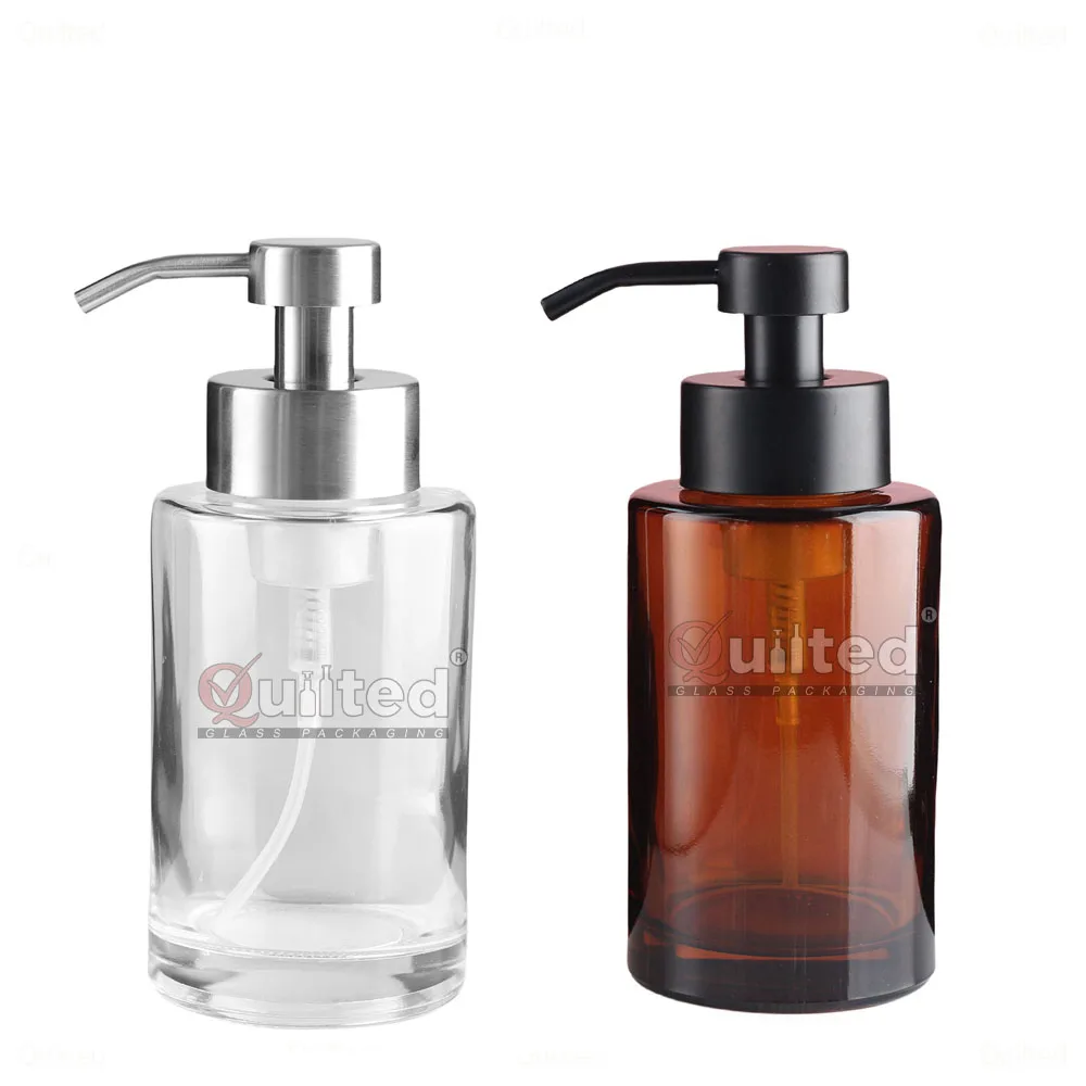 350ml Round Empty Shampoo Lotion Cosmetics Foaming Hand Soap Dispenser Glass Bottles For Bathroom