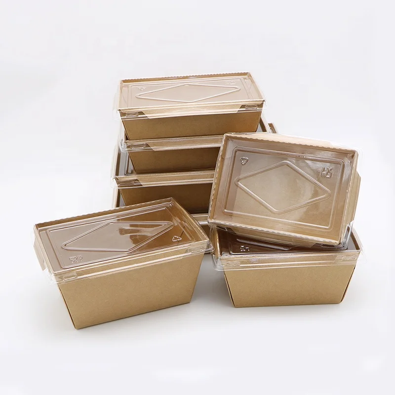 Biodegradable kraft food container water proof paper tray with plastic lid
