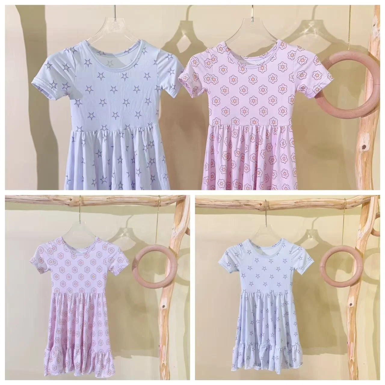 KERU Valentines Day Girls Dress For Kids  Boutique Spring Party Wholesale Solid Color Kids Cotton Short Sleeved Dress