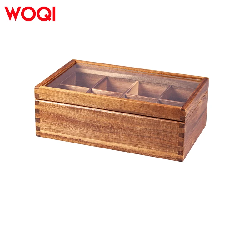 WOQI 8 Compartments Multifunctional Tea Box Wooden Spice Box Removable Containers essential oil wood box