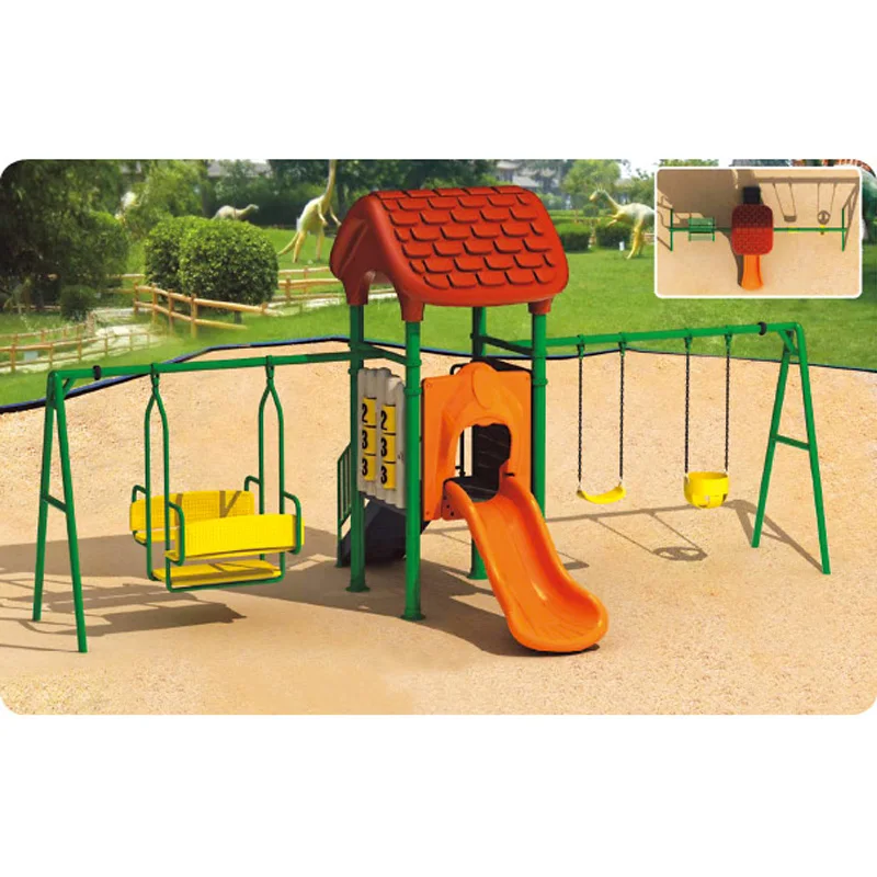 Playground Swing Set For Kids, See-Saw Metal Swing Chair With Slider