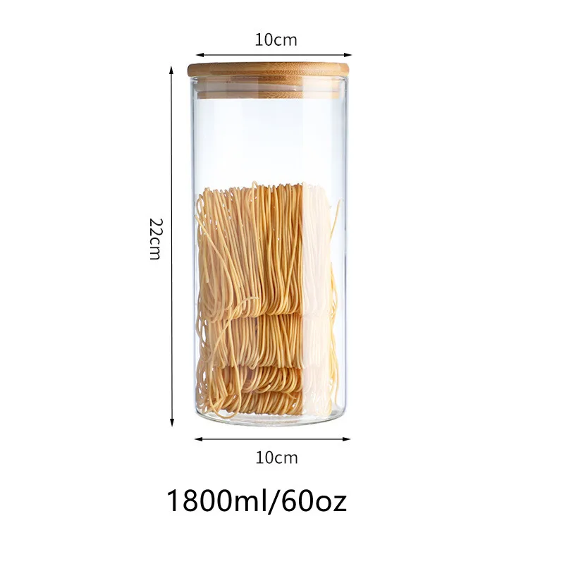 Set of 3 60oz Round Food Storage glass Container Jar with Sealing Bamboo Lid for Noodles Flour Cereal Rice Sugar Tea Coffee
