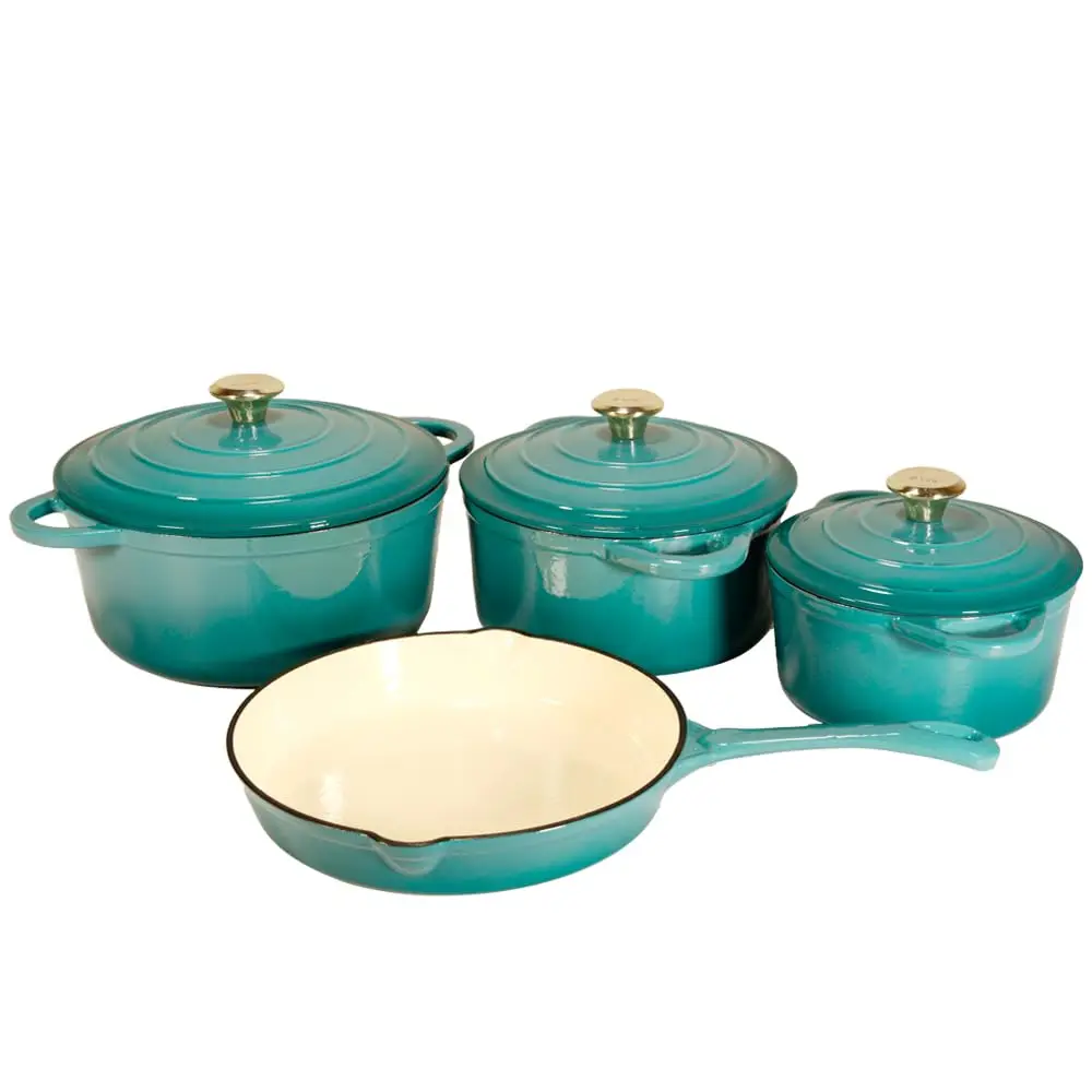 Healthy and Safe  Non-Stick Enameled 7-PCS SET of Cast Iron Dutch Oven Cookwares
