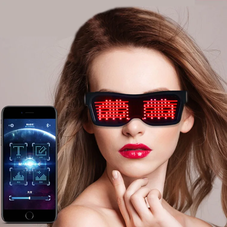 Logo customized Light up party programmable Neon USB rechargeable app magic led glasses with blue tooth