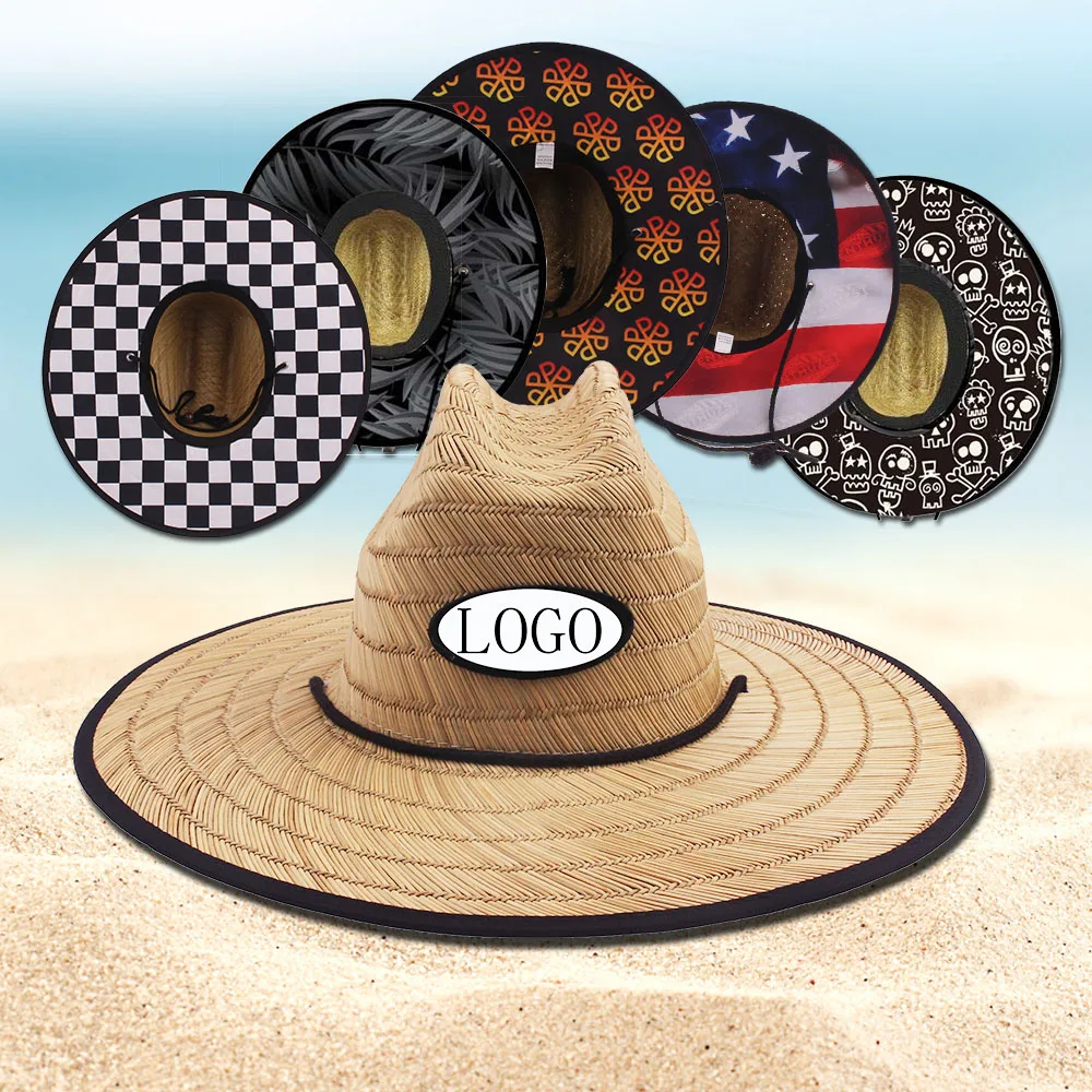 Headwear Wide Brim Rush Grass Lifeguard Straw Hat Fishing Hat Wholesale Beach Tropical Outdoor Straw Hats for Men